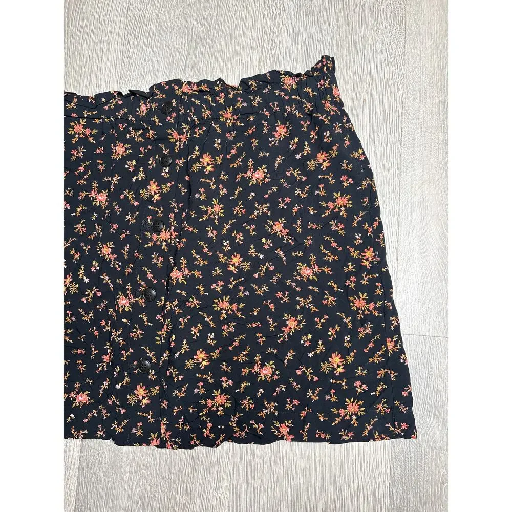 Madewell Floral Paperbag Button Up Mini Skirt XL Black Cottagecore - Picture 2 of 5